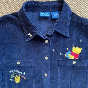 Disney Pooh Bear Navy Corduroy Shirt Sz L